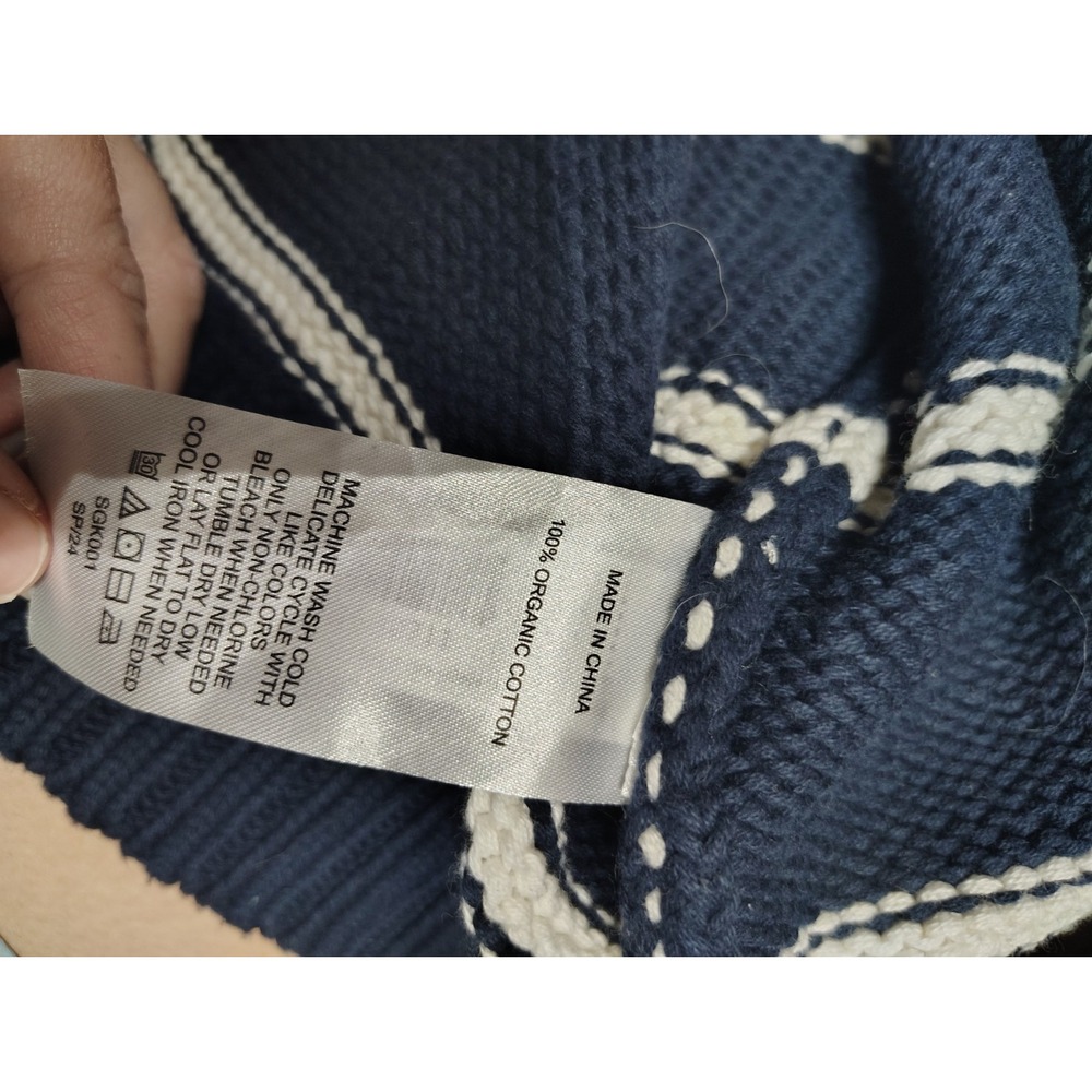 Quince 100% Organic Cotton Striped Crew Sweater Navy Blue Women's M Medium - Picture 5 of 7